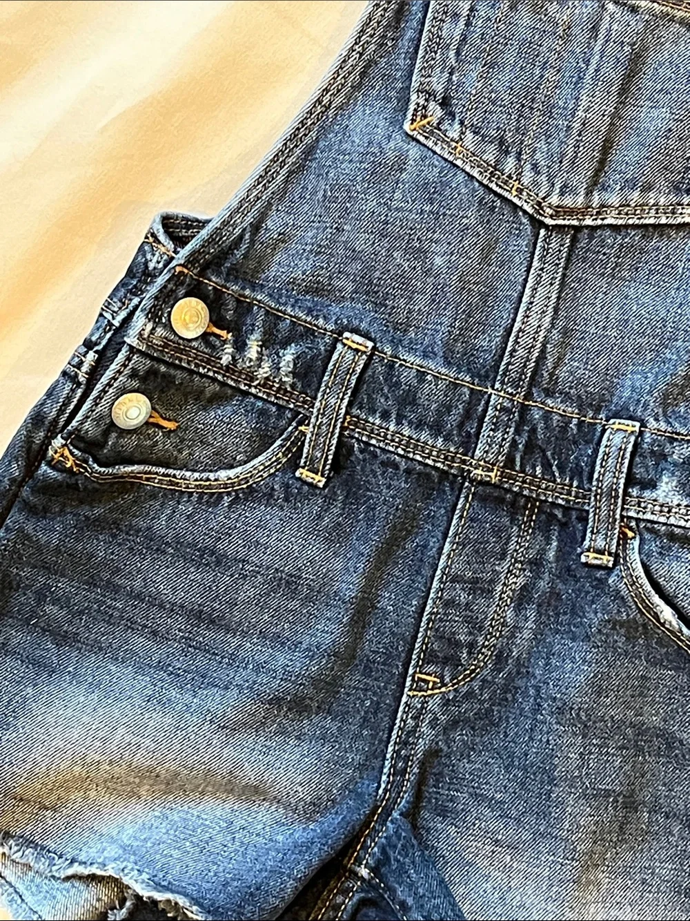 Kids Denim Short Bib Overalls - Dark Blue Adjustable Straps
